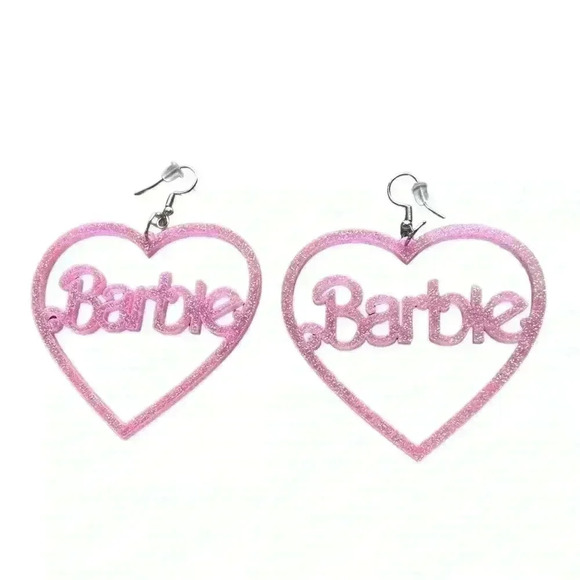 Barbie Inspired Earrings Glitter Sparkle Pink Barbiecore Ken Drop Dangle - Picture 1 of 3